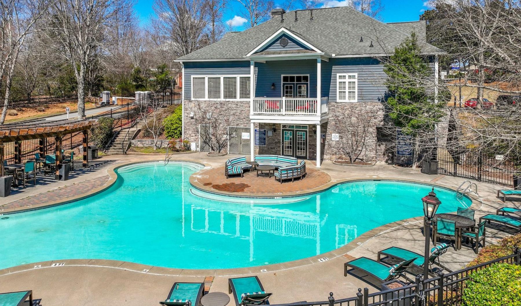 a swimming pool in a backyard